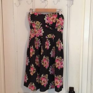 Strapless black and pink floral dress